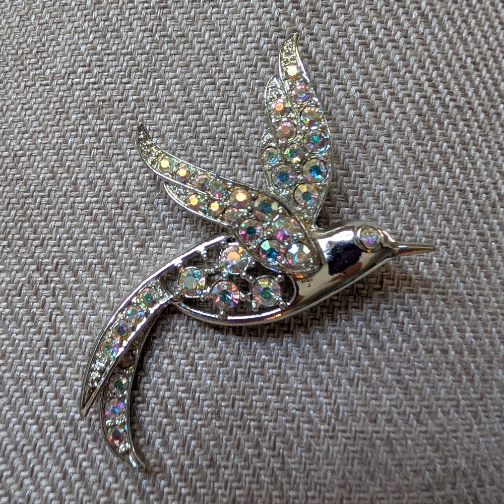 Sarah Coventry Silver Bird Brooch with Colorful Stones